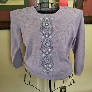 Purple Sweater with Floral Embroidery